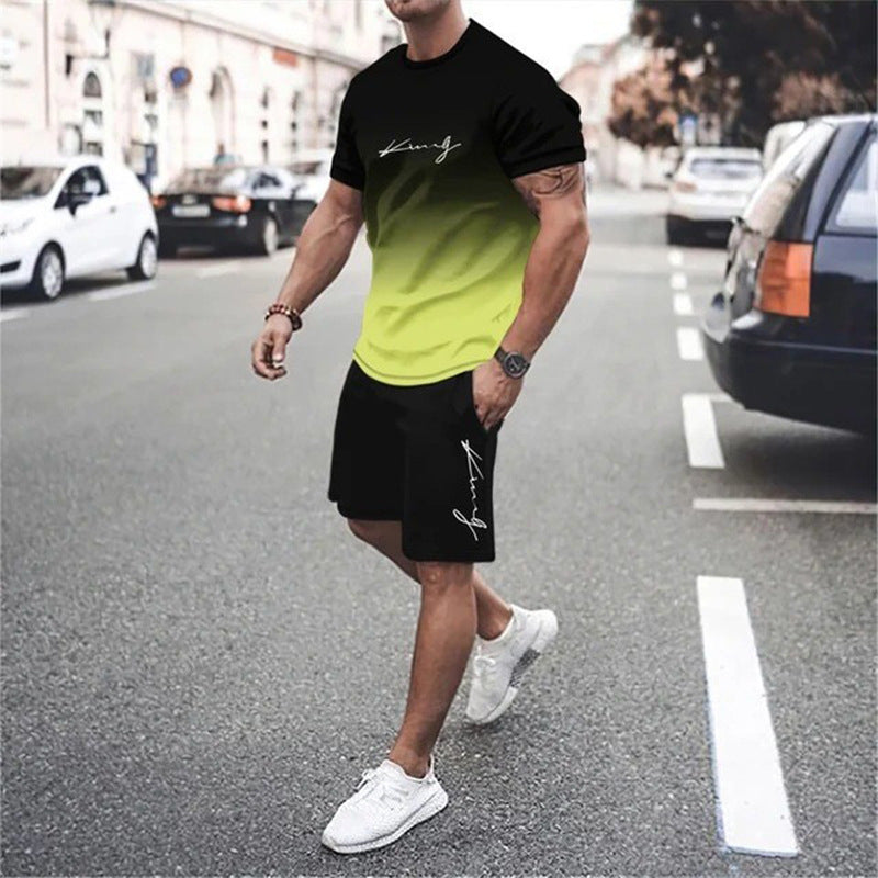 🏖️Summer Cool Deal: ONLY $29.99!!!😎Men's Gradient Color T-Shirt & Shorts Set