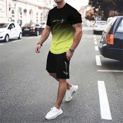 🏖️Summer Cool Deal: ONLY $29.99!!!😎Men's Gradient Color T-Shirt & Shorts Set