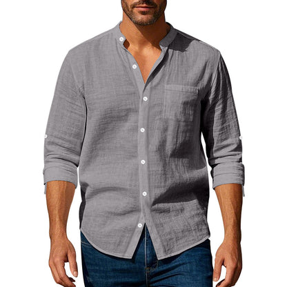 Men's Linen Stand Collar Shirt