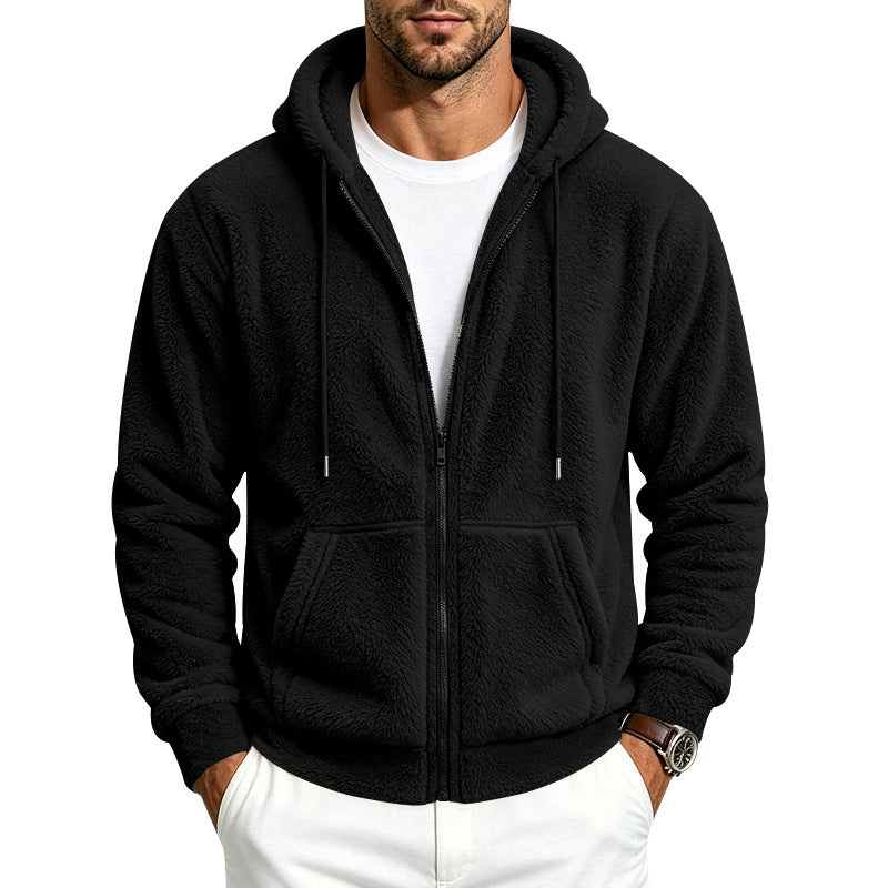 Loose-fitting double-sided Arctic fleece men's zip-up cardigan hoodie