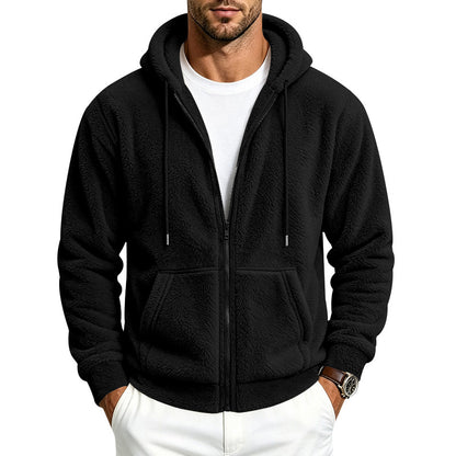 Loose-fitting double-sided Arctic fleece men's zip-up cardigan hoodie