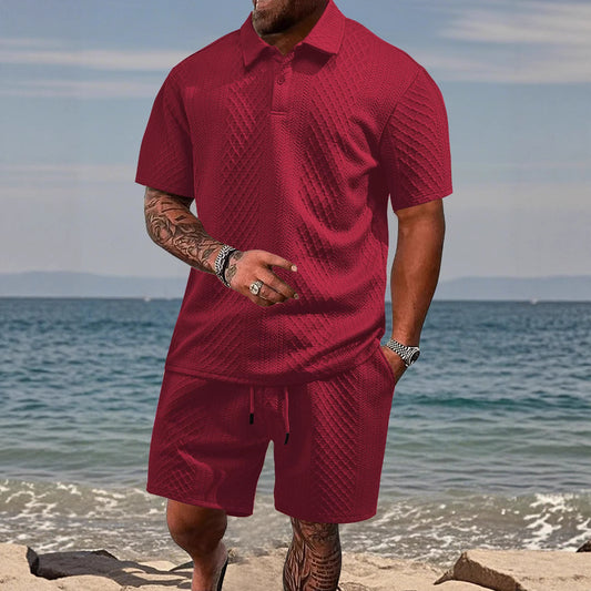 Men's Knit Short Sleeve Polo Shirt set