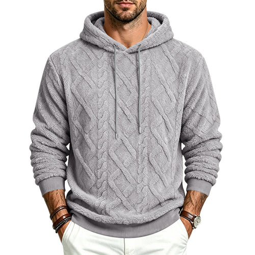 Men's loose-fitting warm plush simple pullover hooded sweatshirt