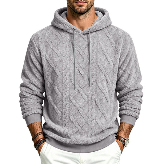 Men's loose-fitting warm plush simple pullover hooded sweatshirt