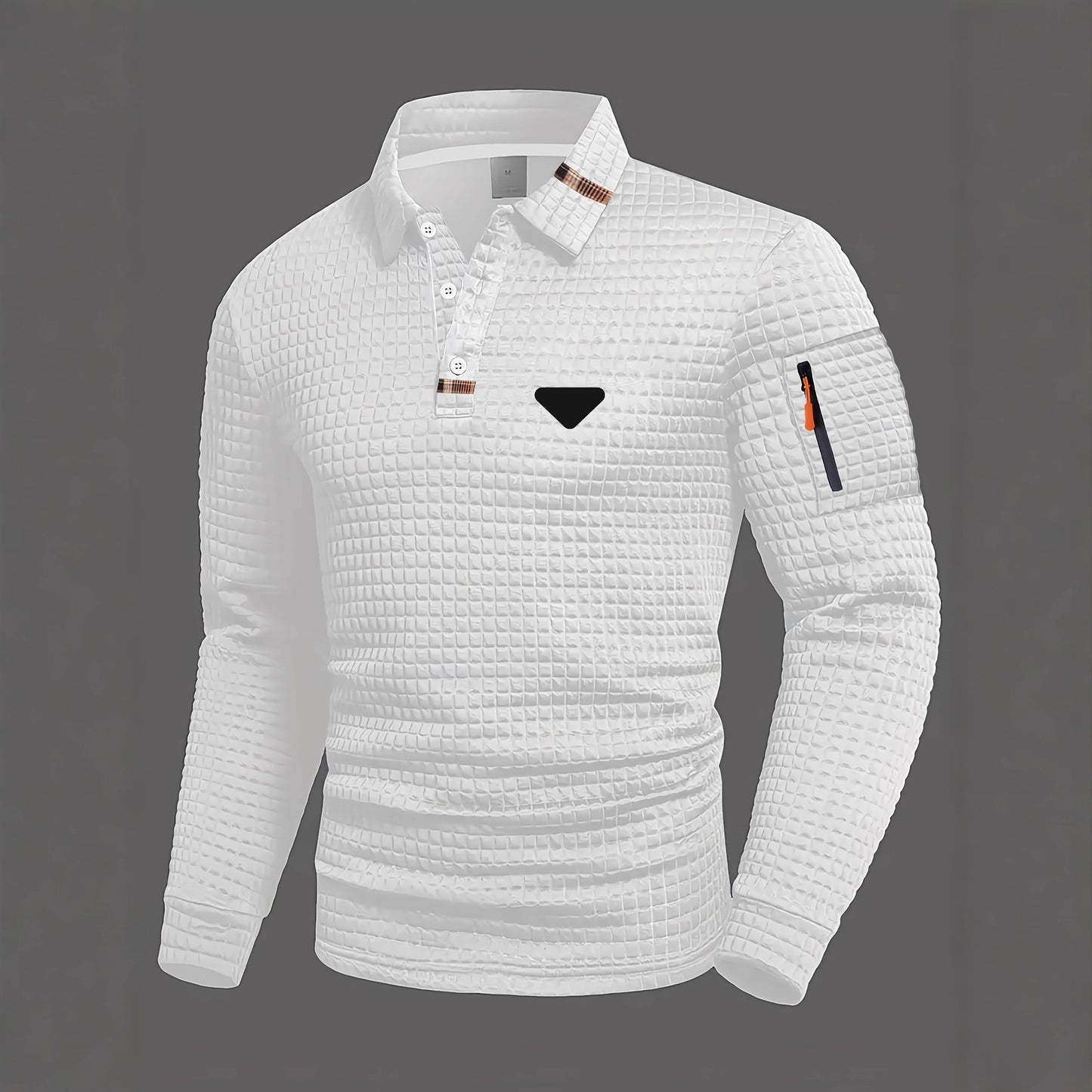 Men's Vintage Striped Long-Sleeved Henley Polo Shirt
