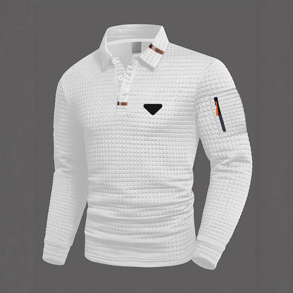 Men's Vintage Striped Long-Sleeved Henley Polo Shirt