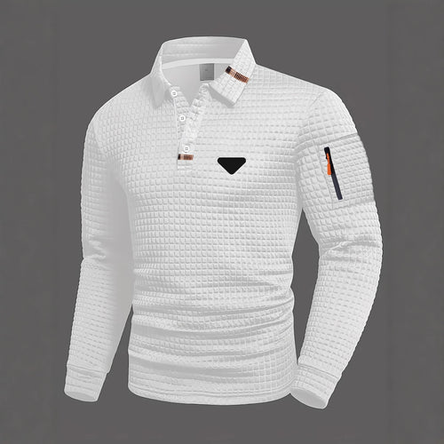 Men's Vintage Striped Long-Sleeved Henley Polo Shirt