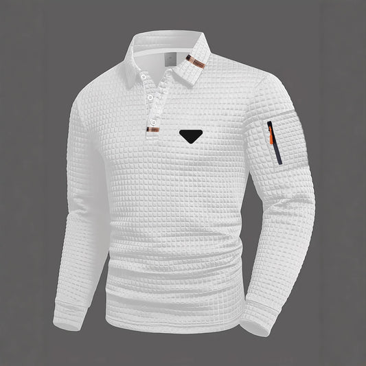 Men's Vintage Striped Long-Sleeved Henley Polo Shirt