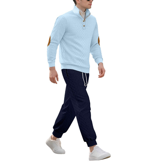 Men's Stand Collar Long Sleeve Jacquard Sweatshirt & Pants Set