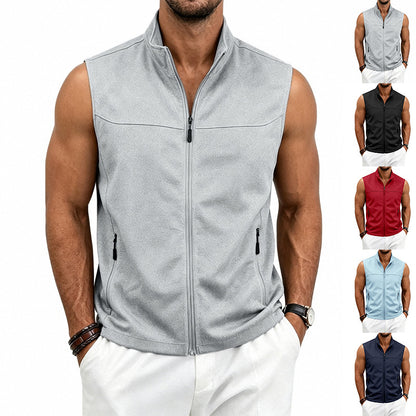 Men's Zip-Up Sleeveless Vest | Loose Fit Breathable Pocket Gilet