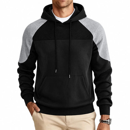Men's Colorblock Textured Hoodie | Relaxed Fit Pullover Sweatshirt