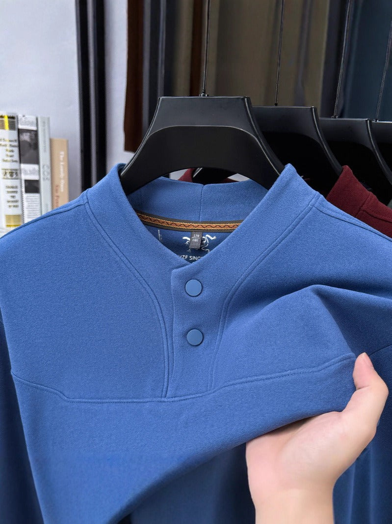 Men's two-button long-sleeved velvet sweatshirt