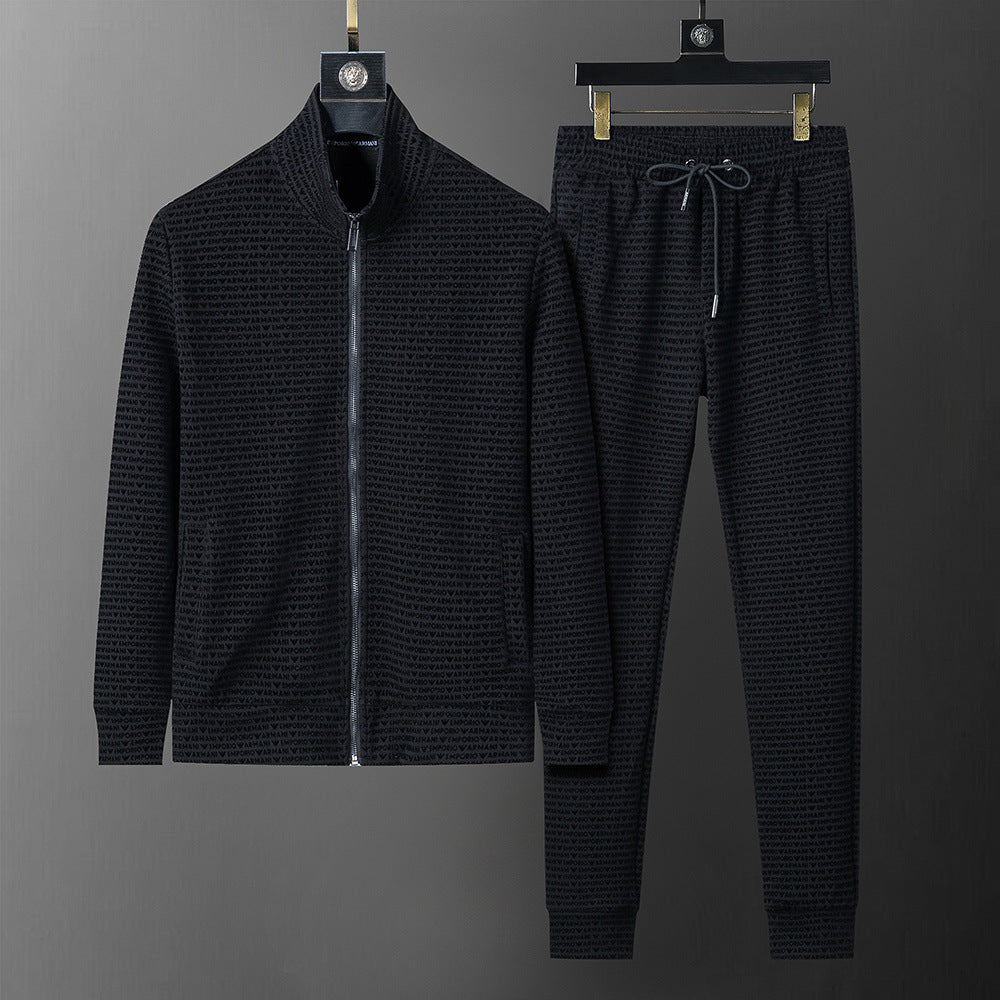 Casual fashion long-sleeved lapel zipper jacket and pants set