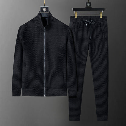 Casual fashion long-sleeved lapel zipper jacket and pants set