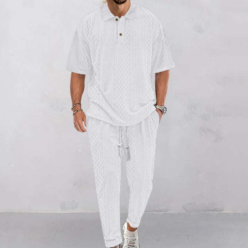 Men's solid-color short-sleeve top and long pants two-piece set