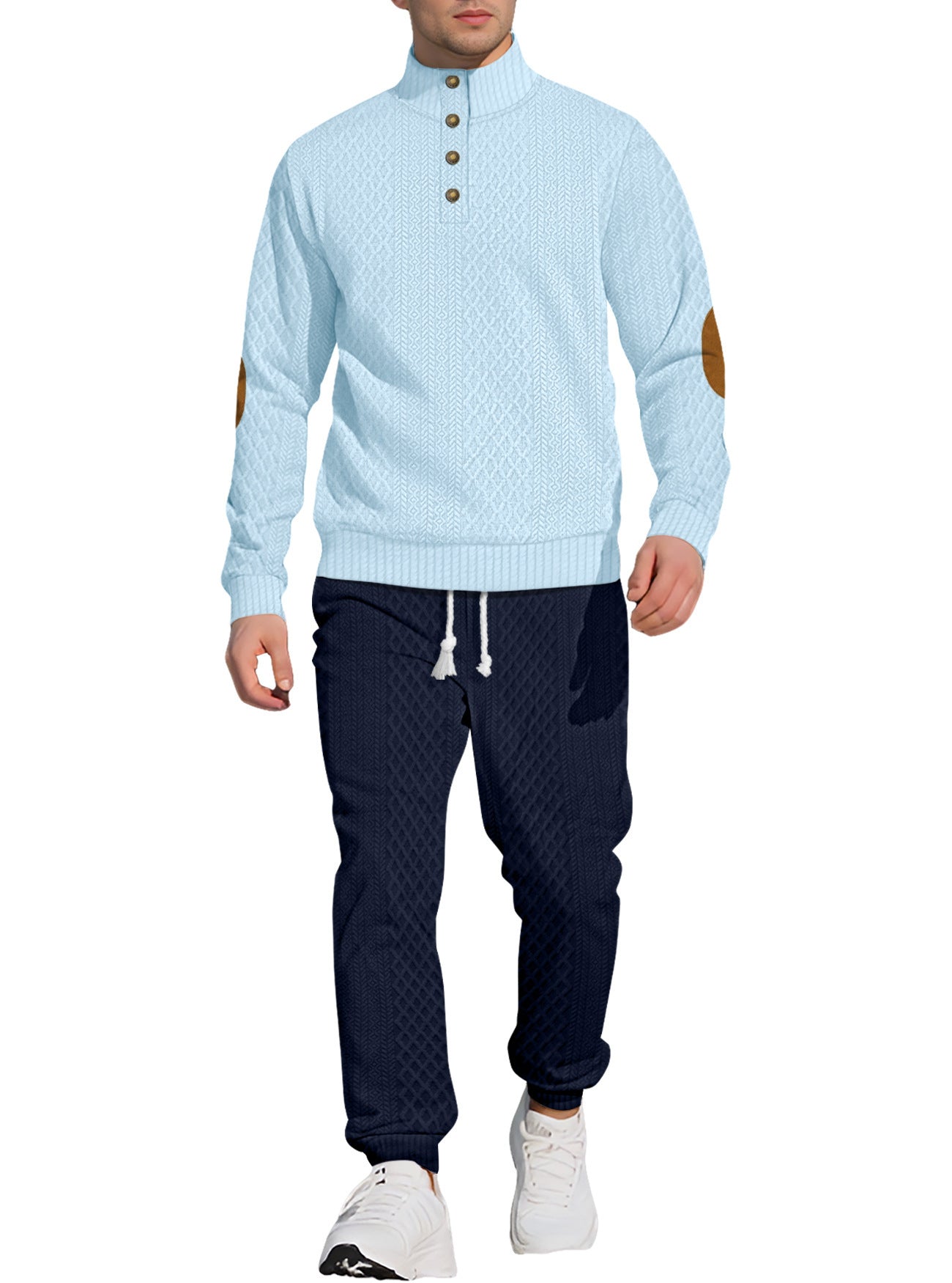 Men's Stand Collar Long Sleeve Jacquard Sweatshirt & Pants Set