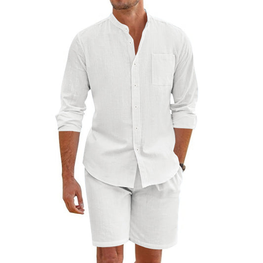 Men's Linen Long Sleeve Shirt & Shorts Set