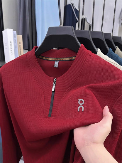 Men's half-zip crew neck long-sleeved sweatshirt