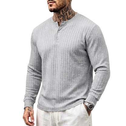 Men's Textured Knit Henley Shirt | Relaxed Fit Long Sleeve Top