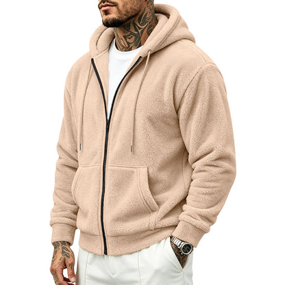Loose-fitting double-sided Arctic fleece men's zip-up cardigan hoodie