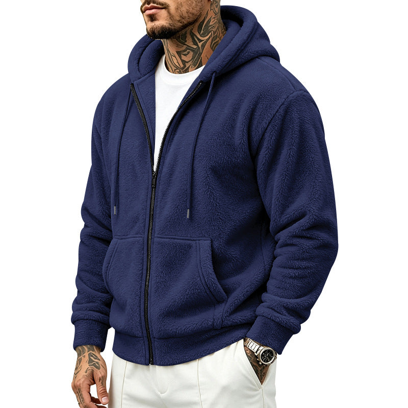 Loose-fitting double-sided Arctic fleece men's zip-up cardigan hoodie