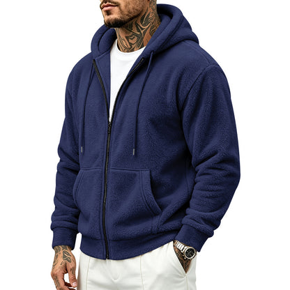 Loose-fitting double-sided Arctic fleece men's zip-up cardigan hoodie