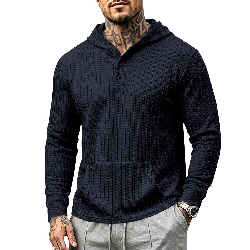Men's Hooded Henley Long Sleeve | Relaxed Textured Pocket Shirt