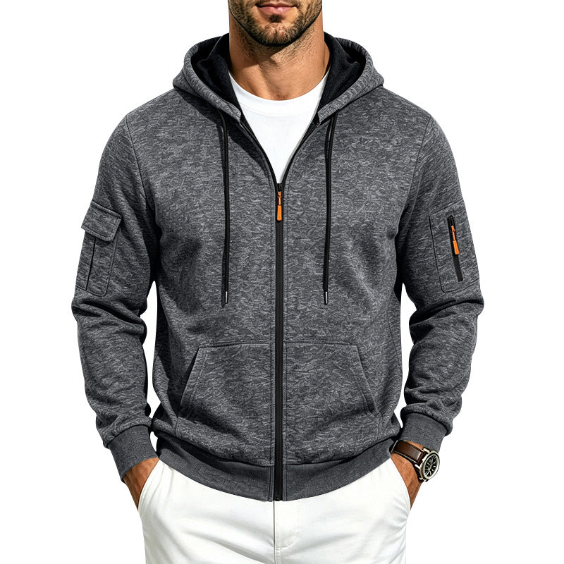 Men's loose-fitting fleece-lined hooded casual jacket