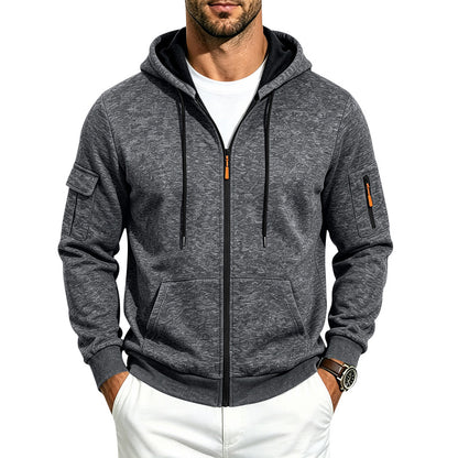 Men's loose-fitting fleece-lined hooded casual jacket