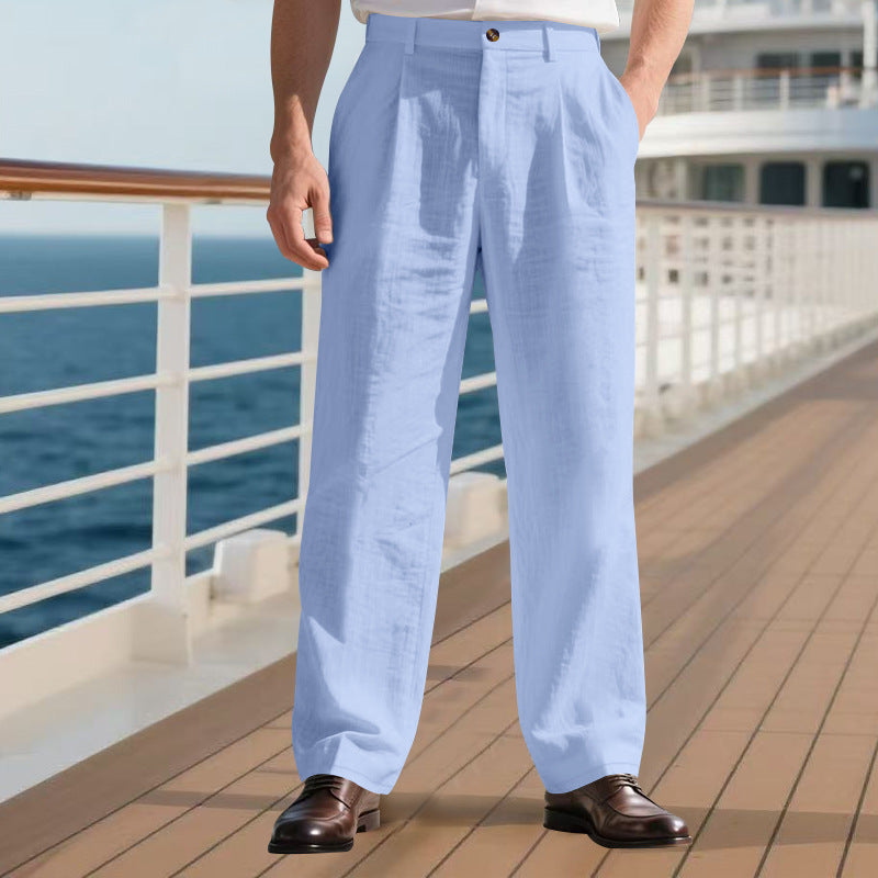 Men's Linen Relaxed Straight-Leg Pants