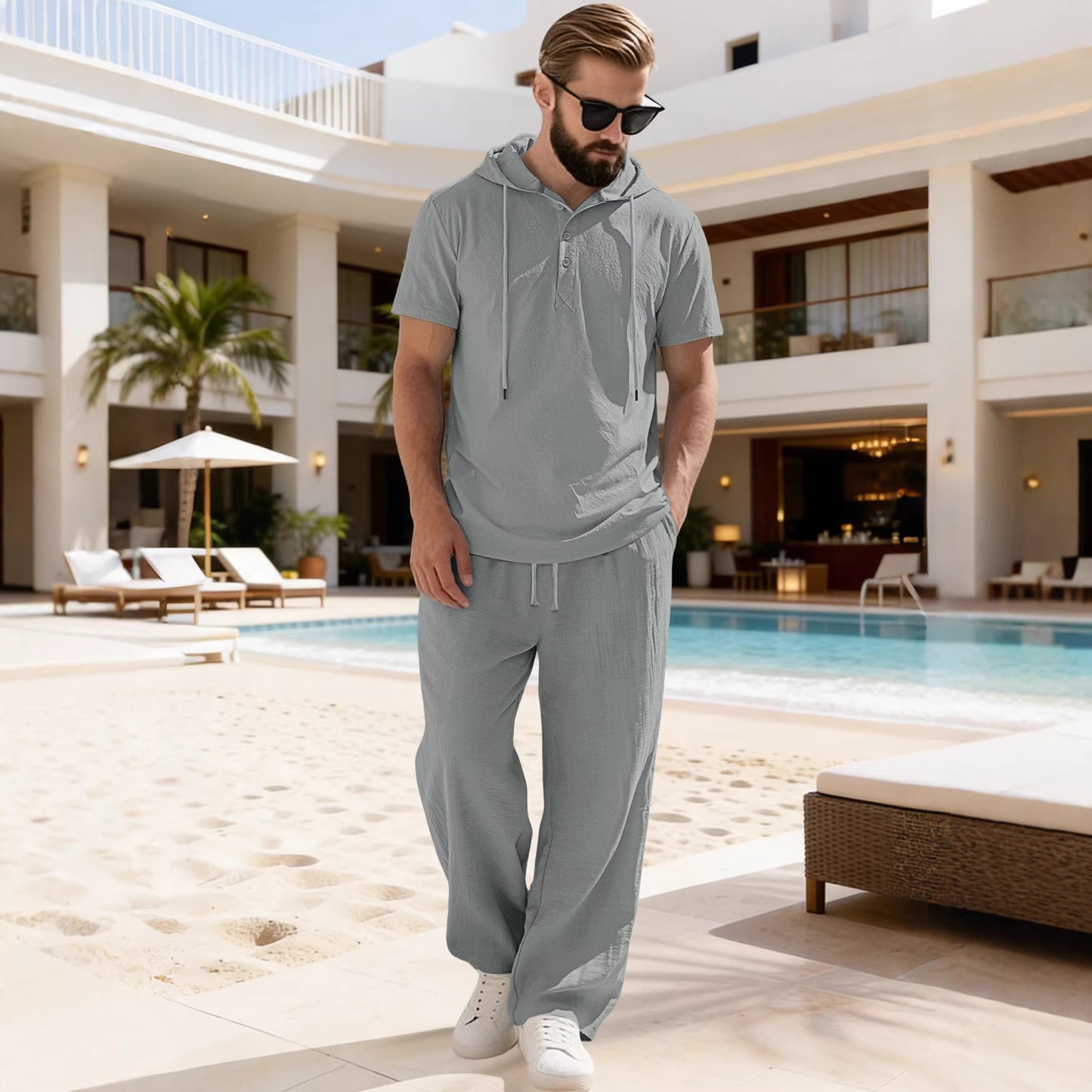 Men's Short Sleeve Hoodie & Pants Set