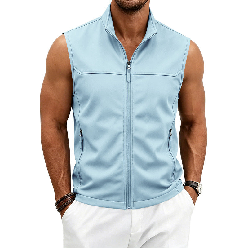 Men's Zip-Up Sleeveless Vest | Loose Fit Breathable Pocket Gilet