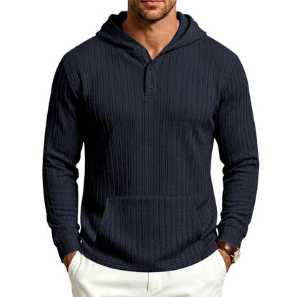 Men's Hooded Henley Long Sleeve | Relaxed Textured Pocket Shirt