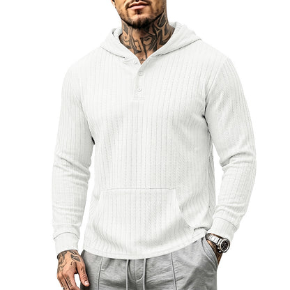 Men's Hooded Henley Long Sleeve | Relaxed Textured Pocket Shirt