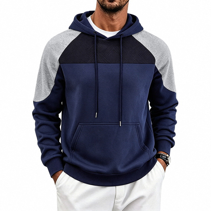 Men's Colorblock Textured Hoodie | Relaxed Fit Pullover Sweatshirt