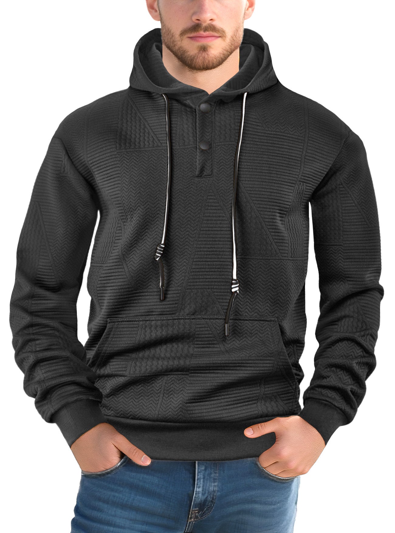Men's pullover solid color casual sporty loose trendy long-sleeved hooded sweatshirt