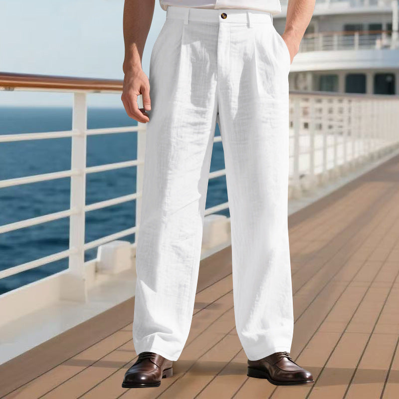Men's Linen Relaxed Straight-Leg Pants