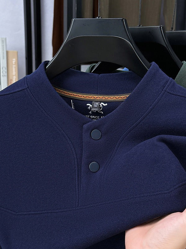 Men's two-button long-sleeved velvet sweatshirt