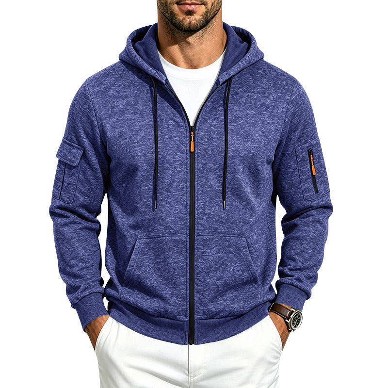 Men's loose-fitting fleece-lined hooded casual jacket