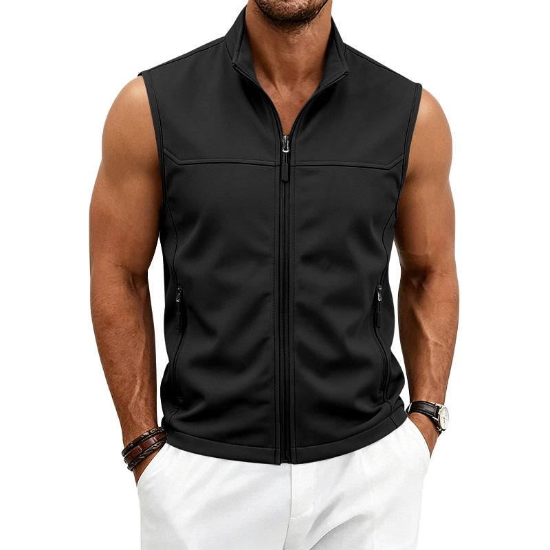 Men's Zip-Up Sleeveless Vest | Loose Fit Breathable Pocket Gilet