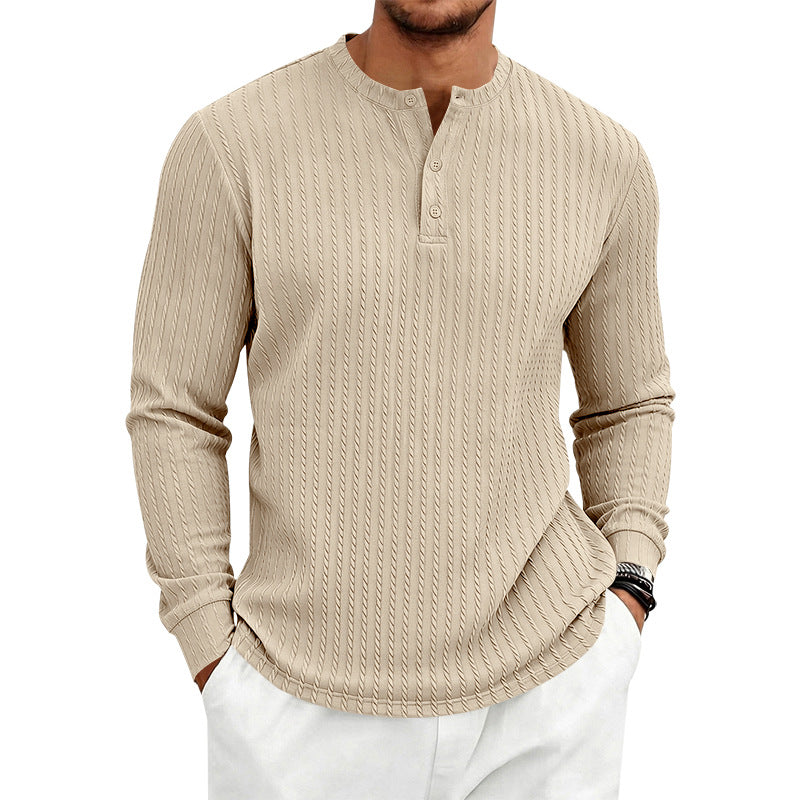 Men's Textured Knit Henley Shirt | Relaxed Fit Long Sleeve Top