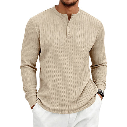 Men's Textured Knit Henley Shirt | Relaxed Fit Long Sleeve Top