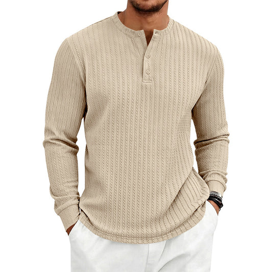 Men's Textured Knit Henley Shirt | Relaxed Fit Long Sleeve Top