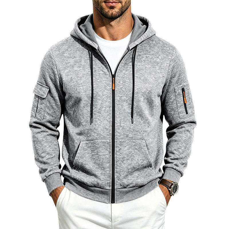 Men's loose-fitting fleece-lined hooded casual jacket
