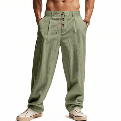 Men's Linen Relaxed Straight-Leg Pants