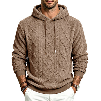 Men's loose-fitting warm plush simple pullover hooded sweatshirt