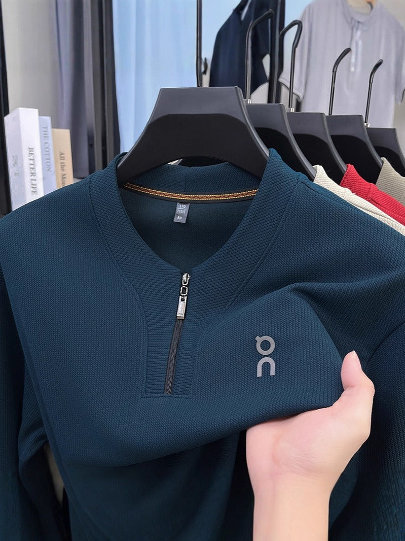 Men's half-zip crew neck long-sleeved sweatshirt