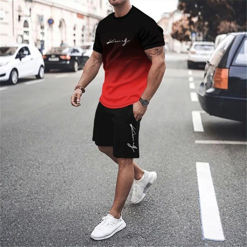 🏖️Summer Cool Deal: ONLY $29.99!!!😎Men's Gradient Color T-Shirt & Shorts Set