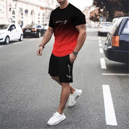 🏖️Summer Cool Deal: ONLY $29.99!!!😎Men's Gradient Color T-Shirt & Shorts Set