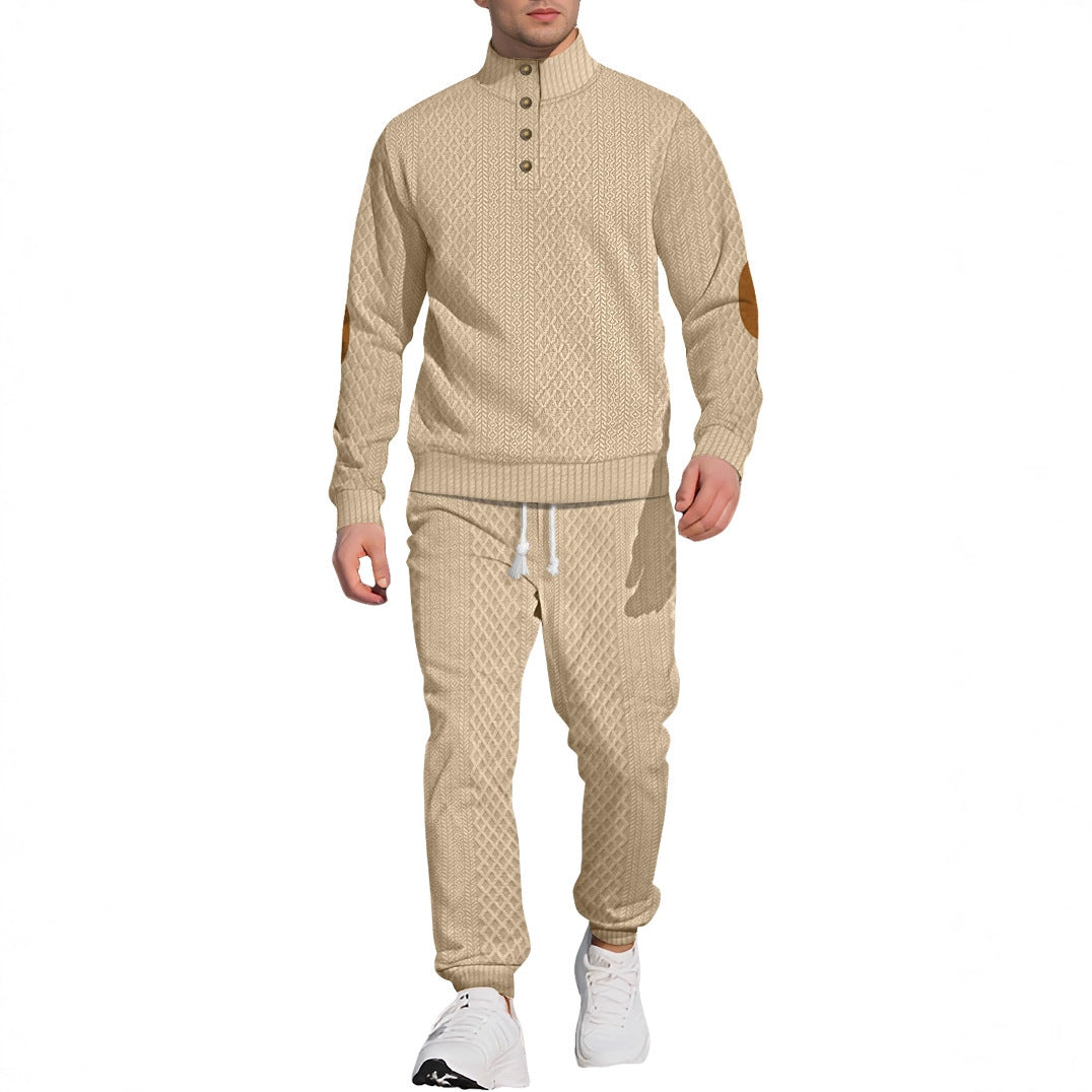 Men's Stand Collar Long Sleeve Jacquard Sweatshirt & Pants Set